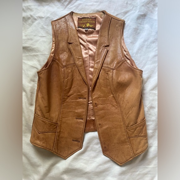 Vintage Western Soft Tan Genuine Leather Vest - Picture 1 of 7